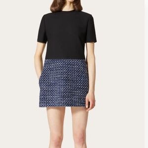 Valentino Women’s Blue Multi Wool & Silk Blend Crepe Tweed Mini Dress IT-44